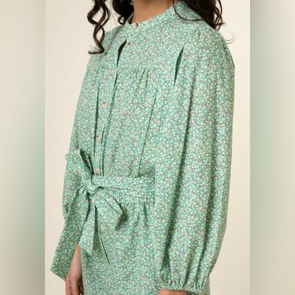 FRNCH Talia Romper Sage Medium Like New cotton cottagecore - Picture 3 of 10